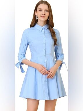 Allegra K Light Blue Fit & Flare Shirt Dress